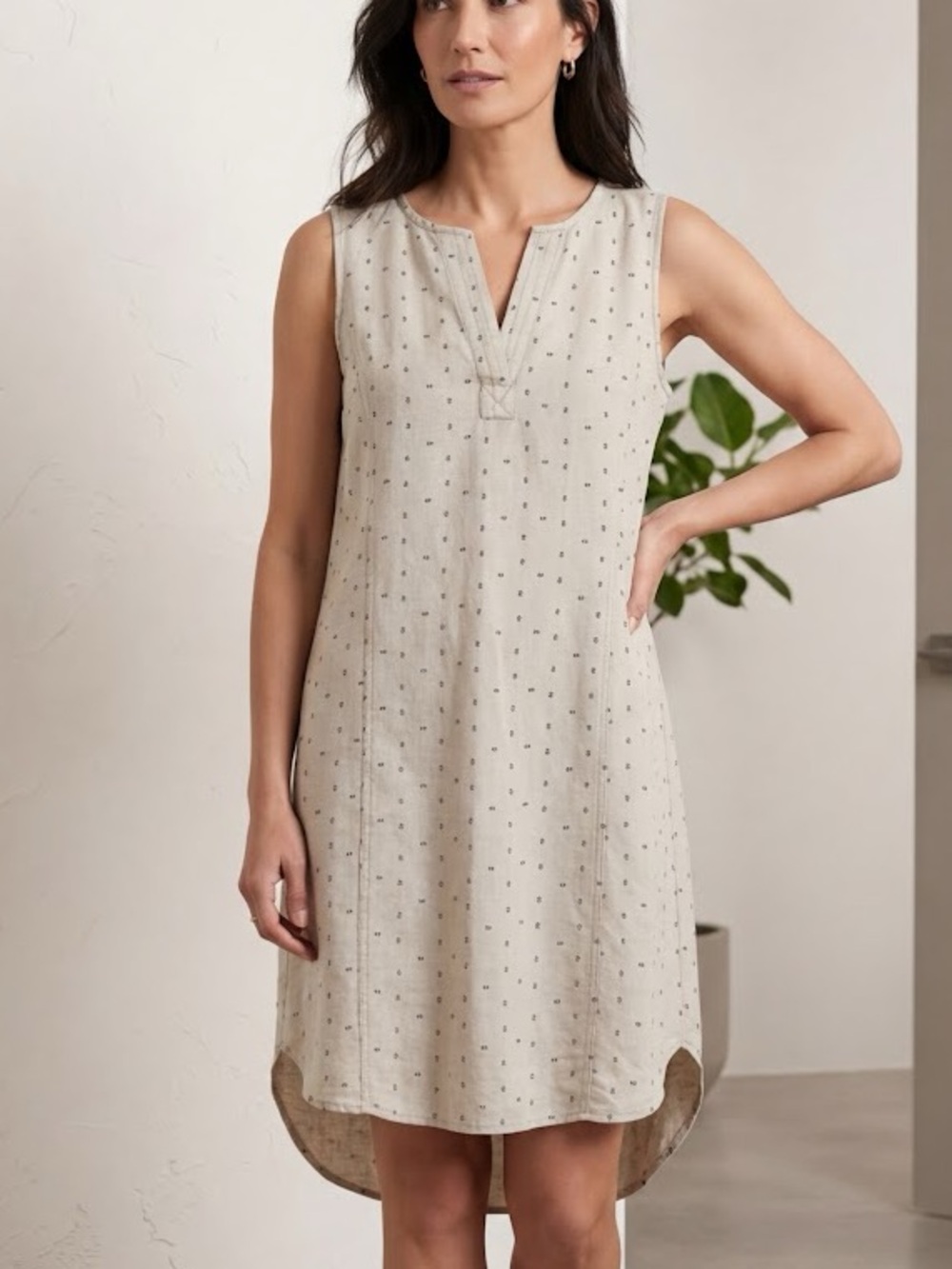 Max Jeans Womens Sleeveless Tan/cream/Light Beige Arrow Print Linen Dress Size M